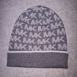 Michael Kors Grey Monogram Beanie One Size Louis Vuitton Type